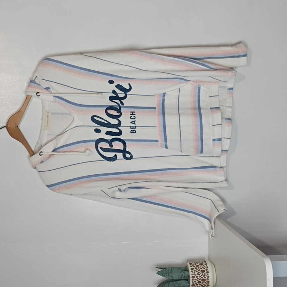 Ocean Drive “Biloxi Beach” White Hoodie w/ Pink & Blue Stripes  Women’s M Medium